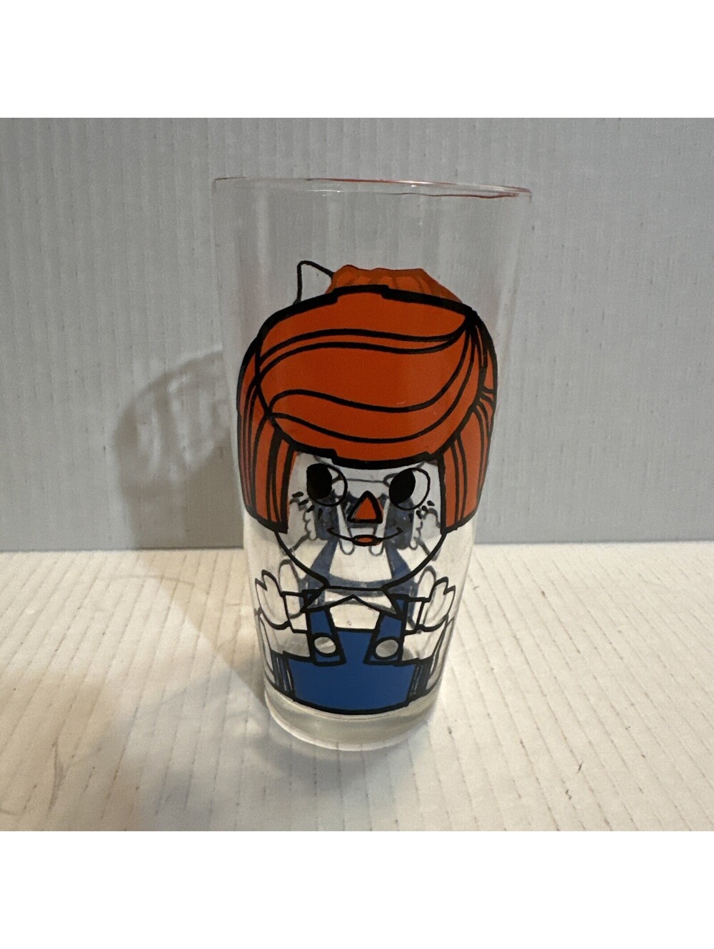 Vintage Raggedy Ann & Raggedy Andy Drinking Glass Vivid Colors Retro